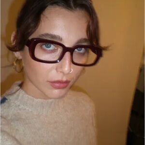 Burgundy Emma chamberlain for Warby Parker frames
